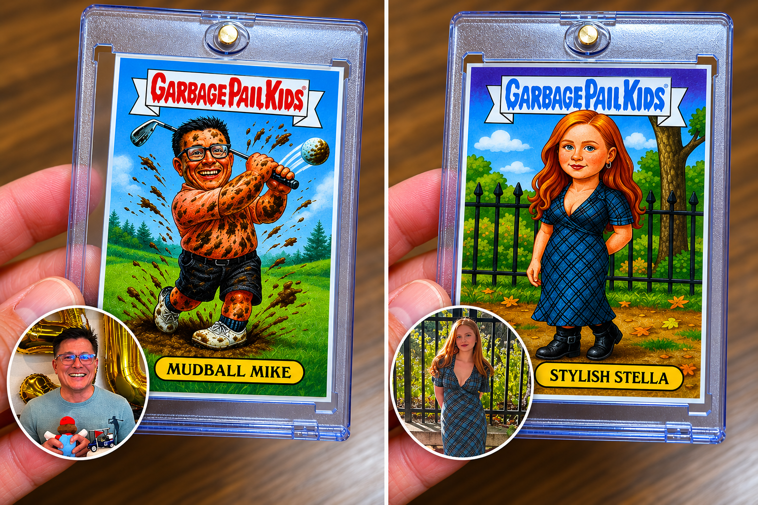 Mudball Mike and Stylish Stella — custom Garbage Pail Kid card examples